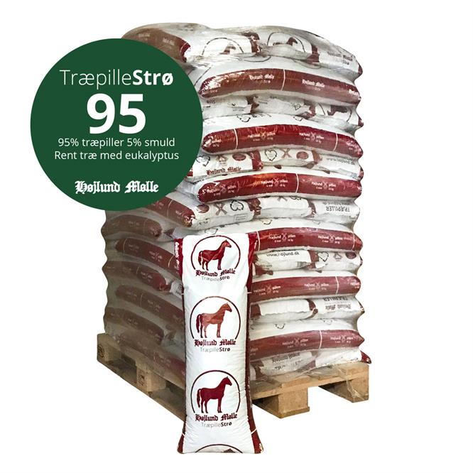 Højlund TræpilleStrø 95 m. eukalyptus i 16kg sække, 832kg pr. palle | Frit leveret