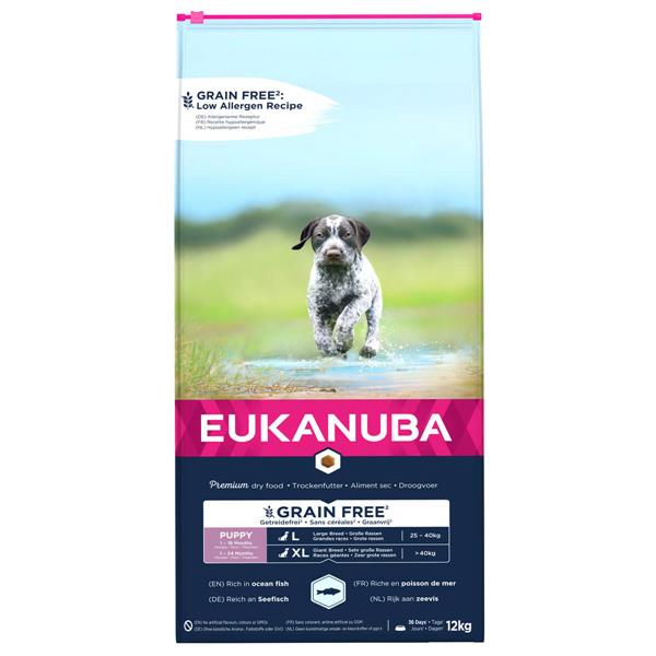 Eukanuba Puppy & Junior kornfri m. havfisk | Stor Hund 12 kg.