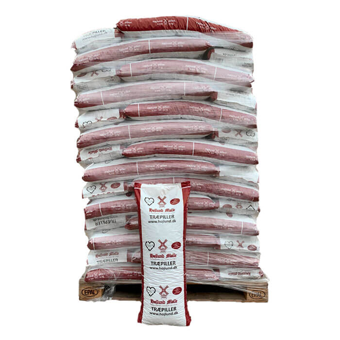 Premium Træpiller 8mm i 16kg sække, 896kg pr. palle | Frit leveret