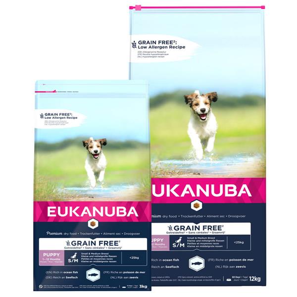 Eukanuba Puppy & Junior kornfri m. havfisk | Lille og mellem hund